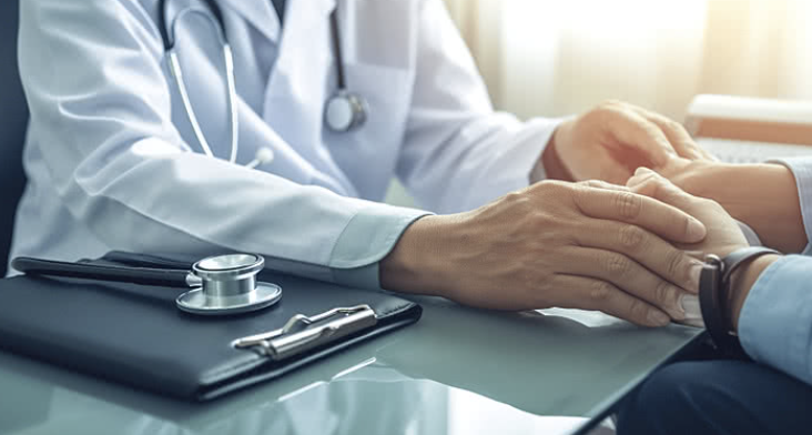Medico acompanando a un paciente durante una consulta